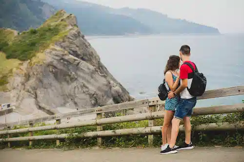 happy travellers on a mountain
