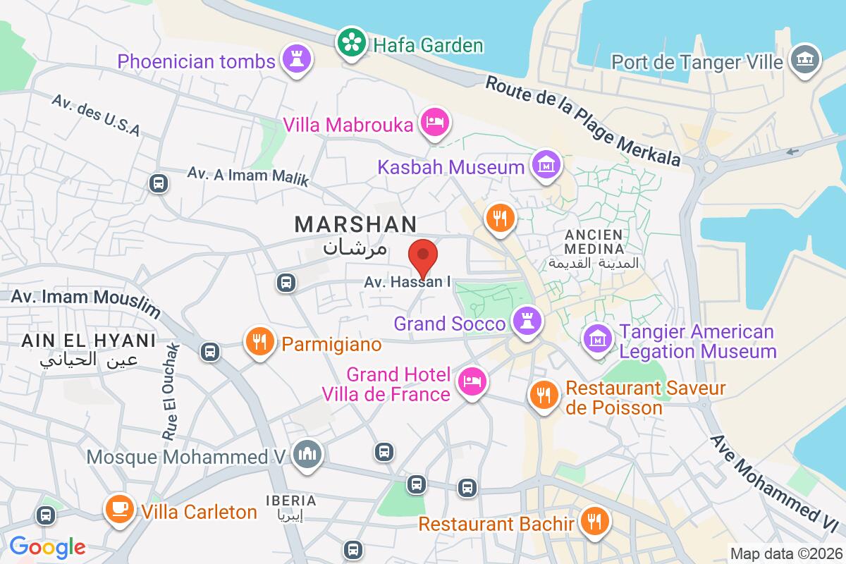 Map showing the meeting point for Tangier Walking Tour: Discover the Hidden Gems of the Medina