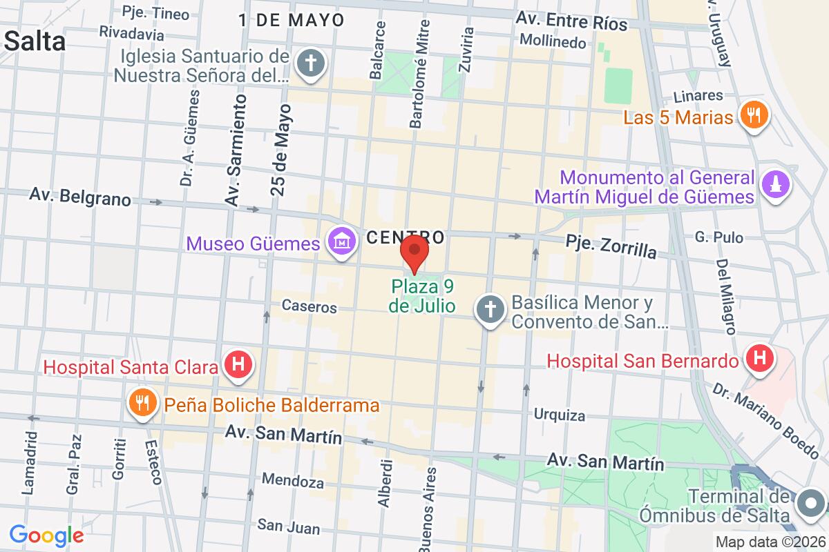 Map showing the meeting point for Get to know Salta on foot