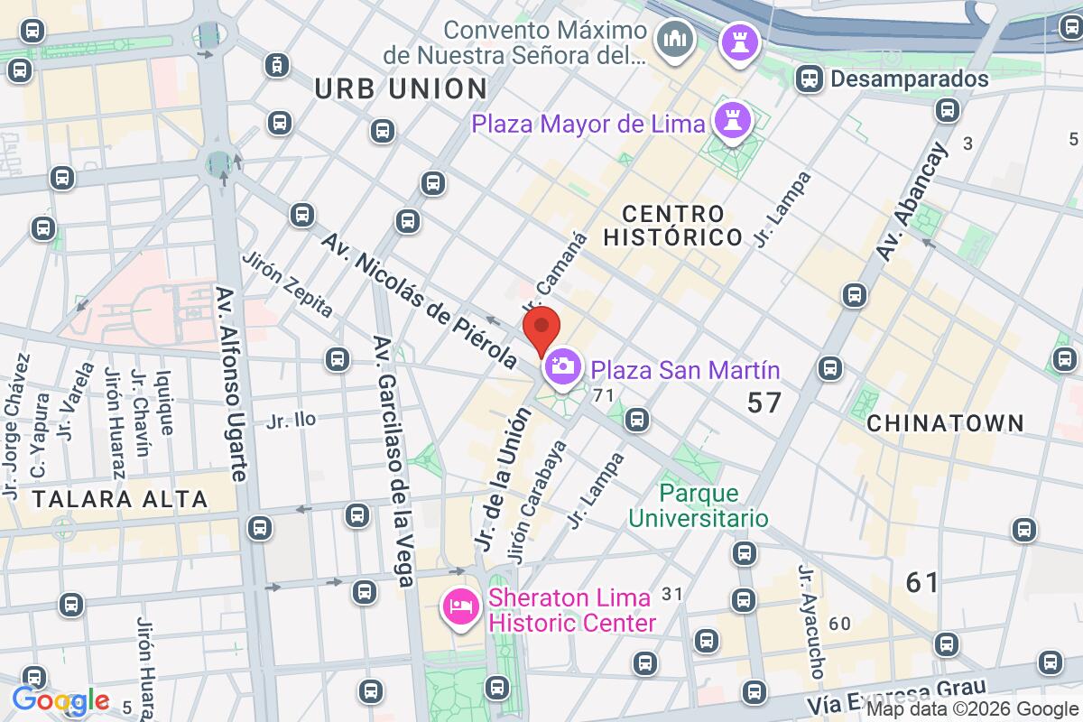 Map showing the meeting point for Free tour of Lima's historic center