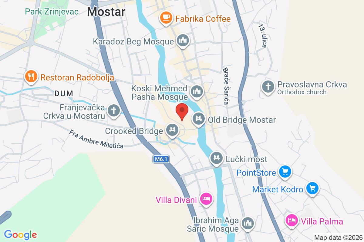 Map showing the meeting point for Sheva's Heart of Mostar Free Walking Tour
