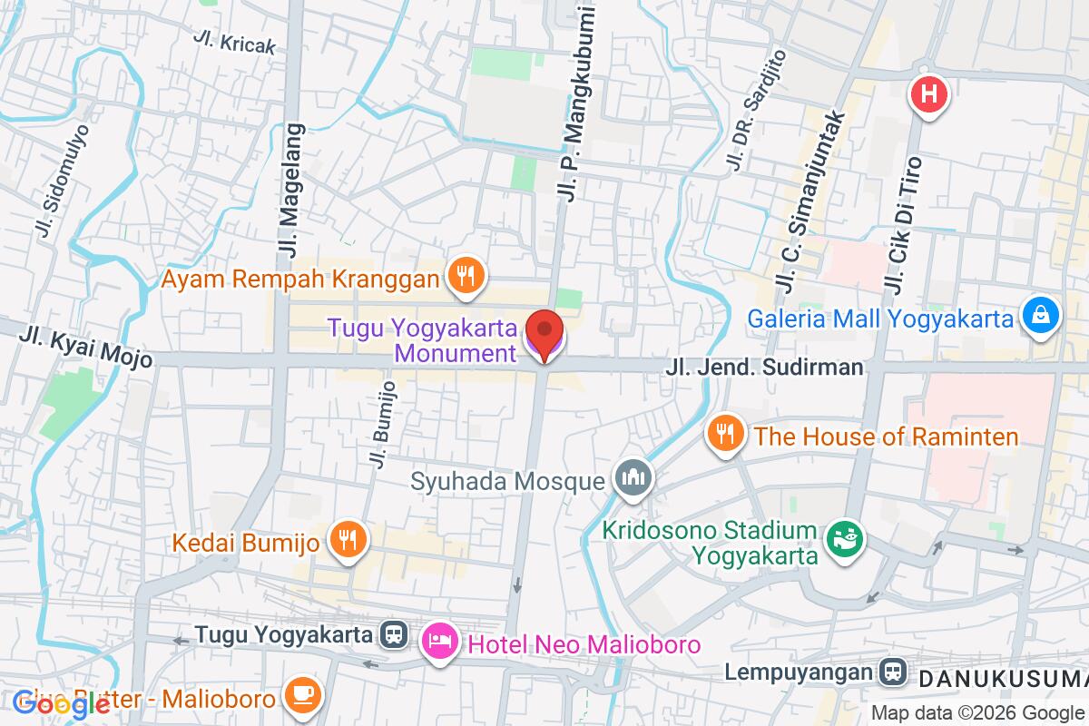 Map showing the meeting point for Yogyakarta City and Culinary Tour with Local Guide