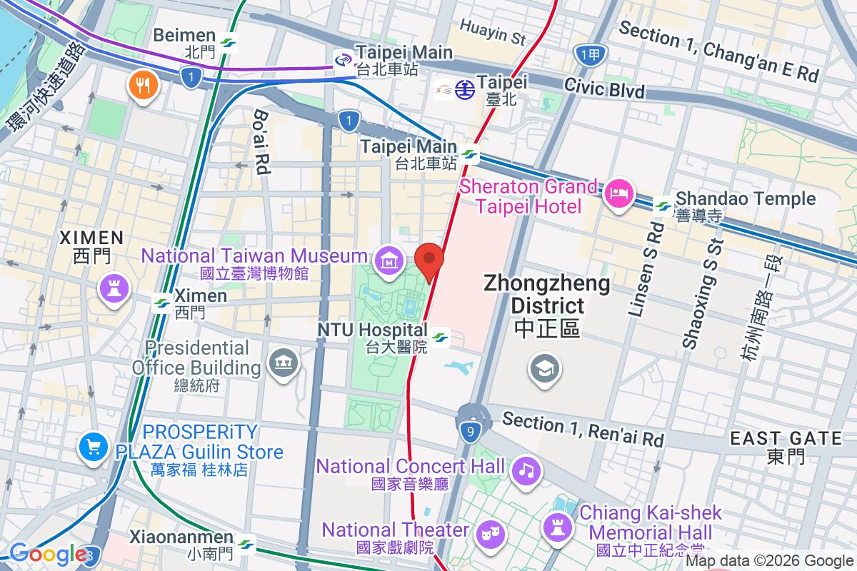 Map showing the meeting point for Taipei Old Town free walking tour