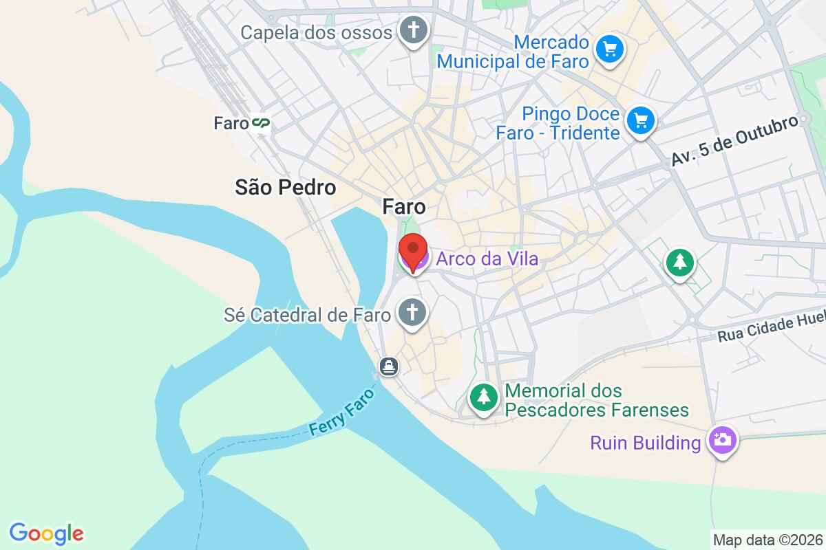 Map showing the meeting point for Faro Free Walking Tours by Locals