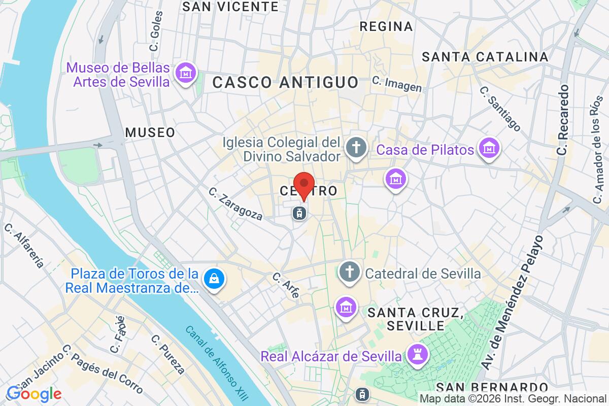 Map showing the meeting point for Free City Tour Sevilla