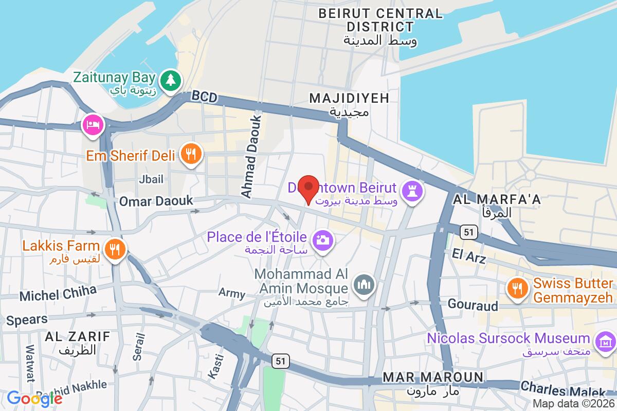Map showing the meeting point for Free Walking Tour Beirut - BCD Edition