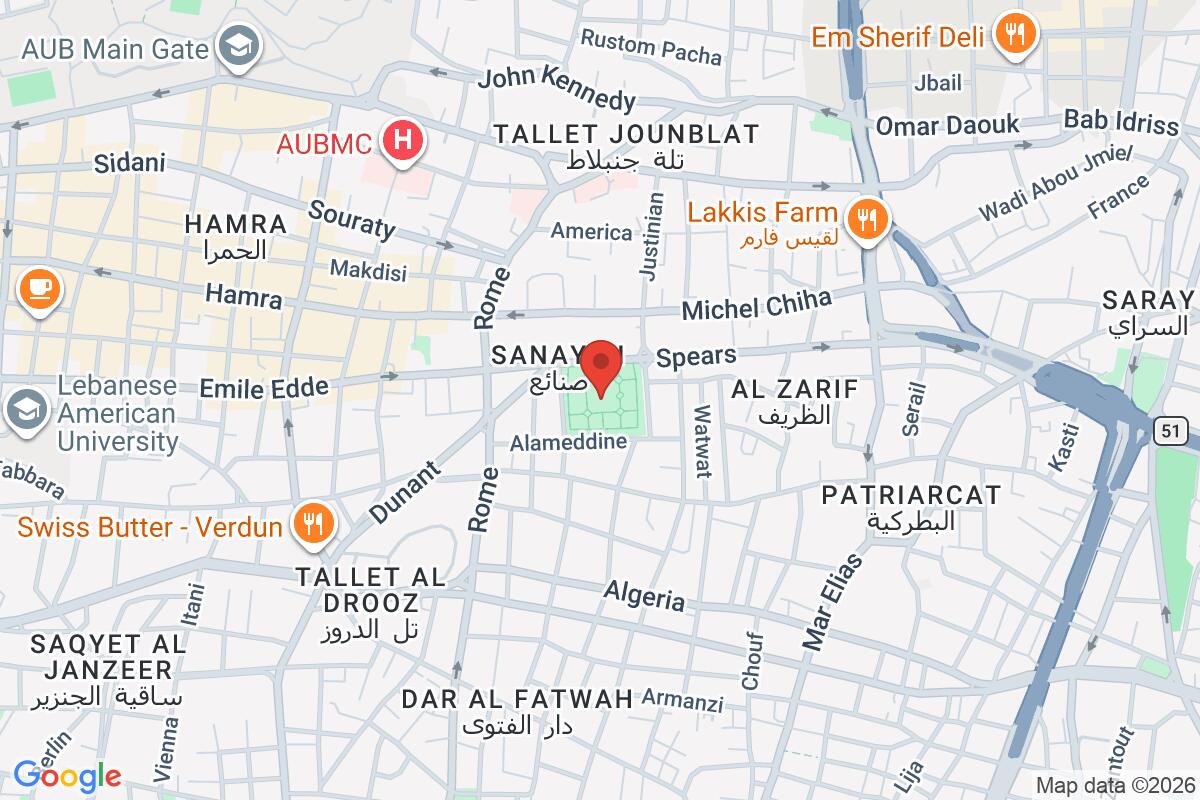 Map showing the meeting point for Free Walking Tour Beirut - Hamra Edition