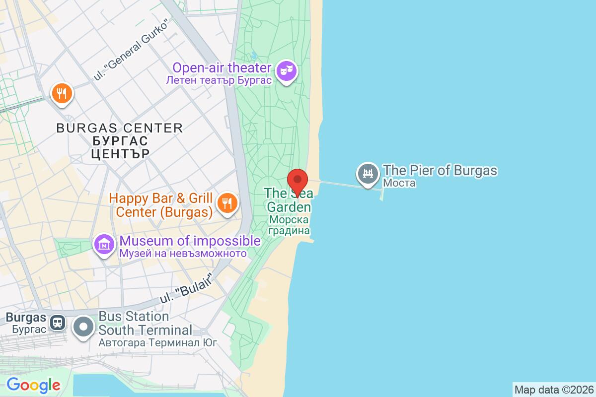 Map showing the meeting point for Burgas running tour