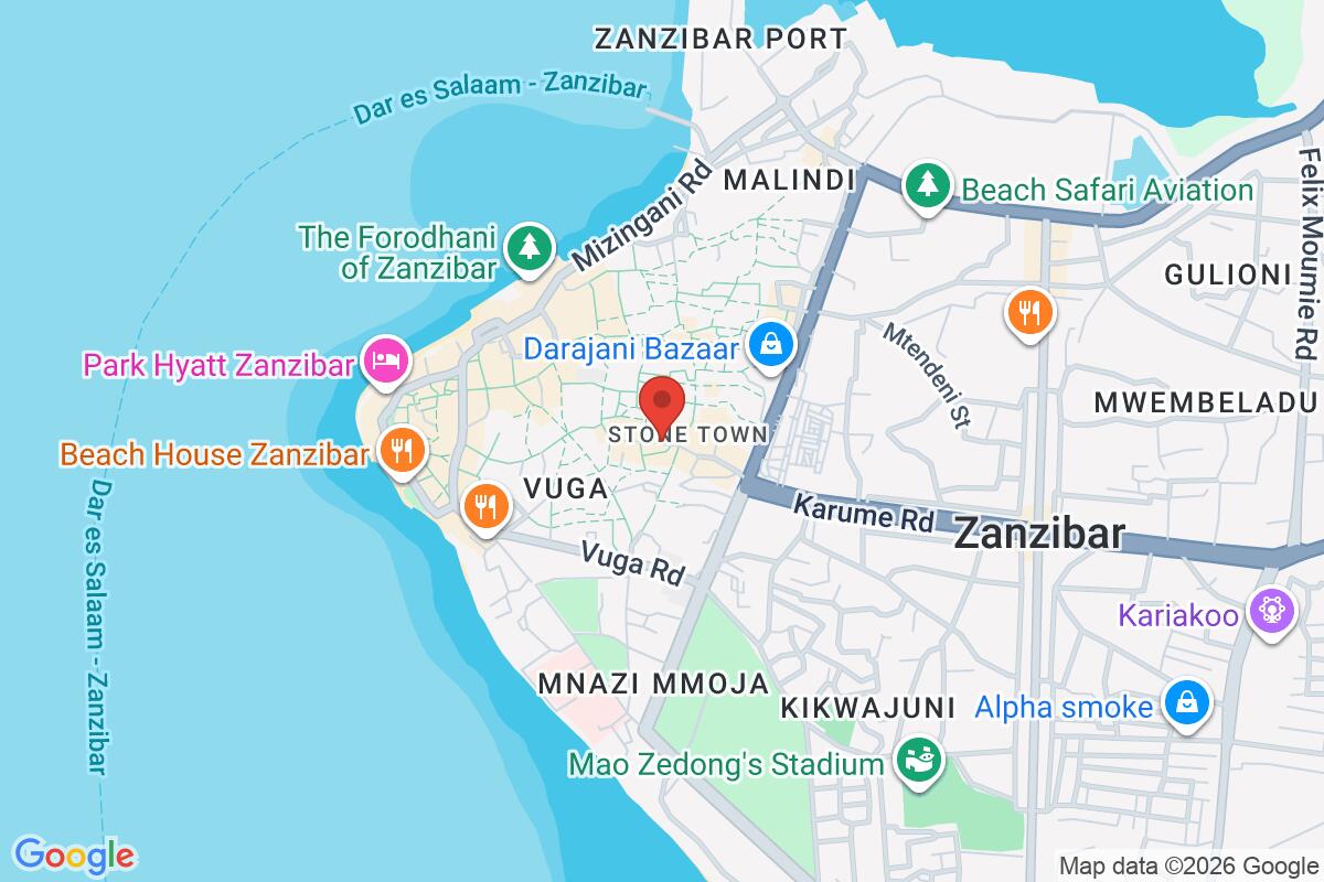 Map showing the meeting point for Stone Town Uncovered: History, Culture & Hidden Stories