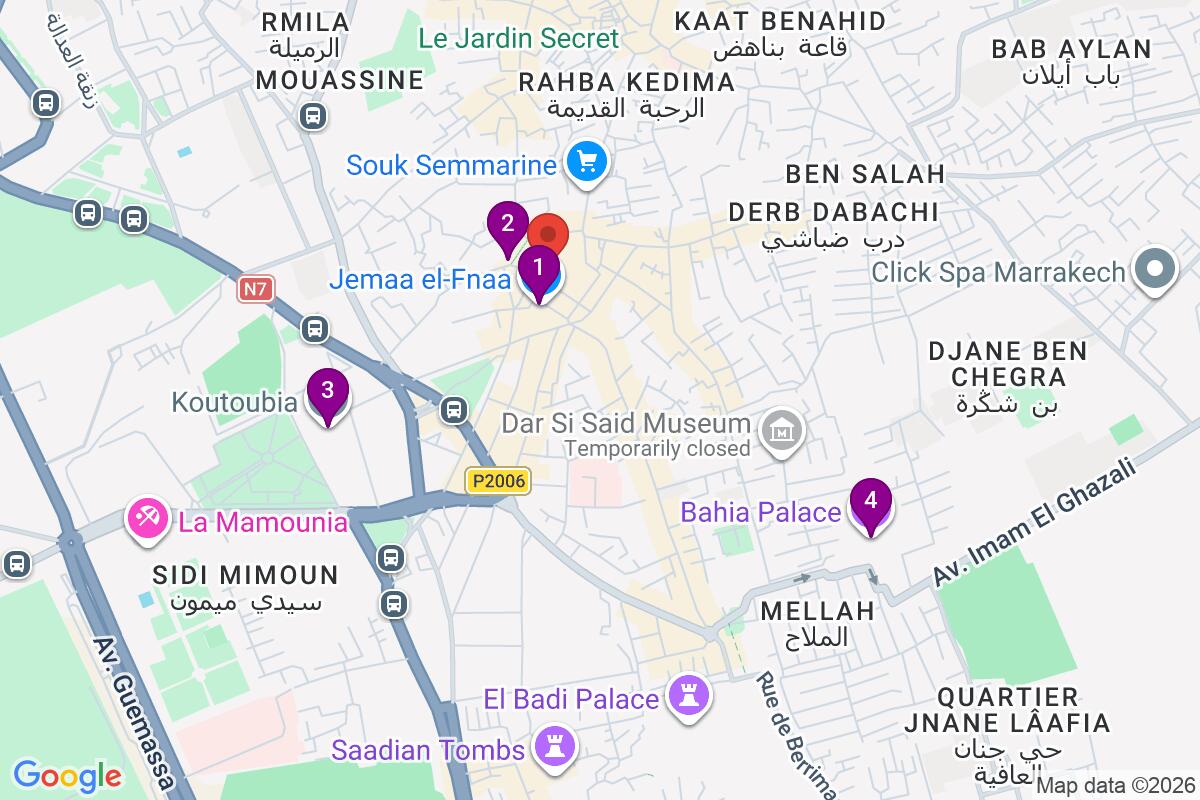 Map showing the route for Marrakech Walking Tour with Official Local Guide