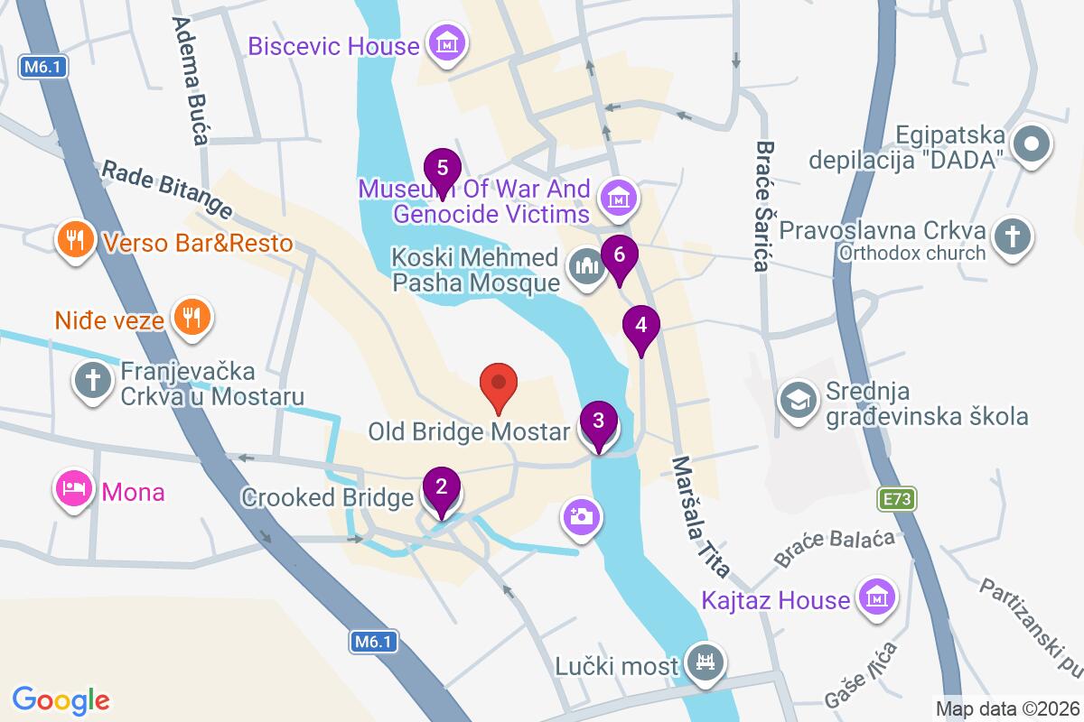 Map showing the route for Sheva Original Free Walking Tour of Mostar
