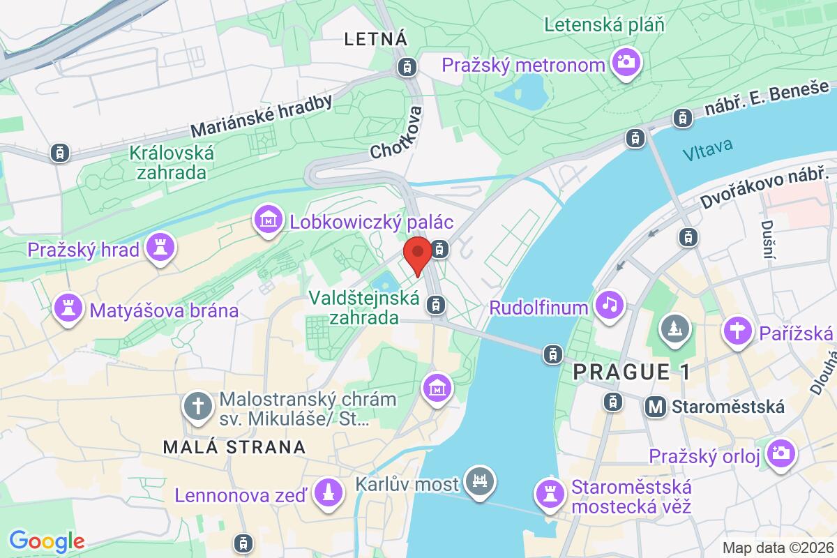 Map showing the route for Discover Prague Old Town, Mala Strana, Charles bridge and Jewish Quarter