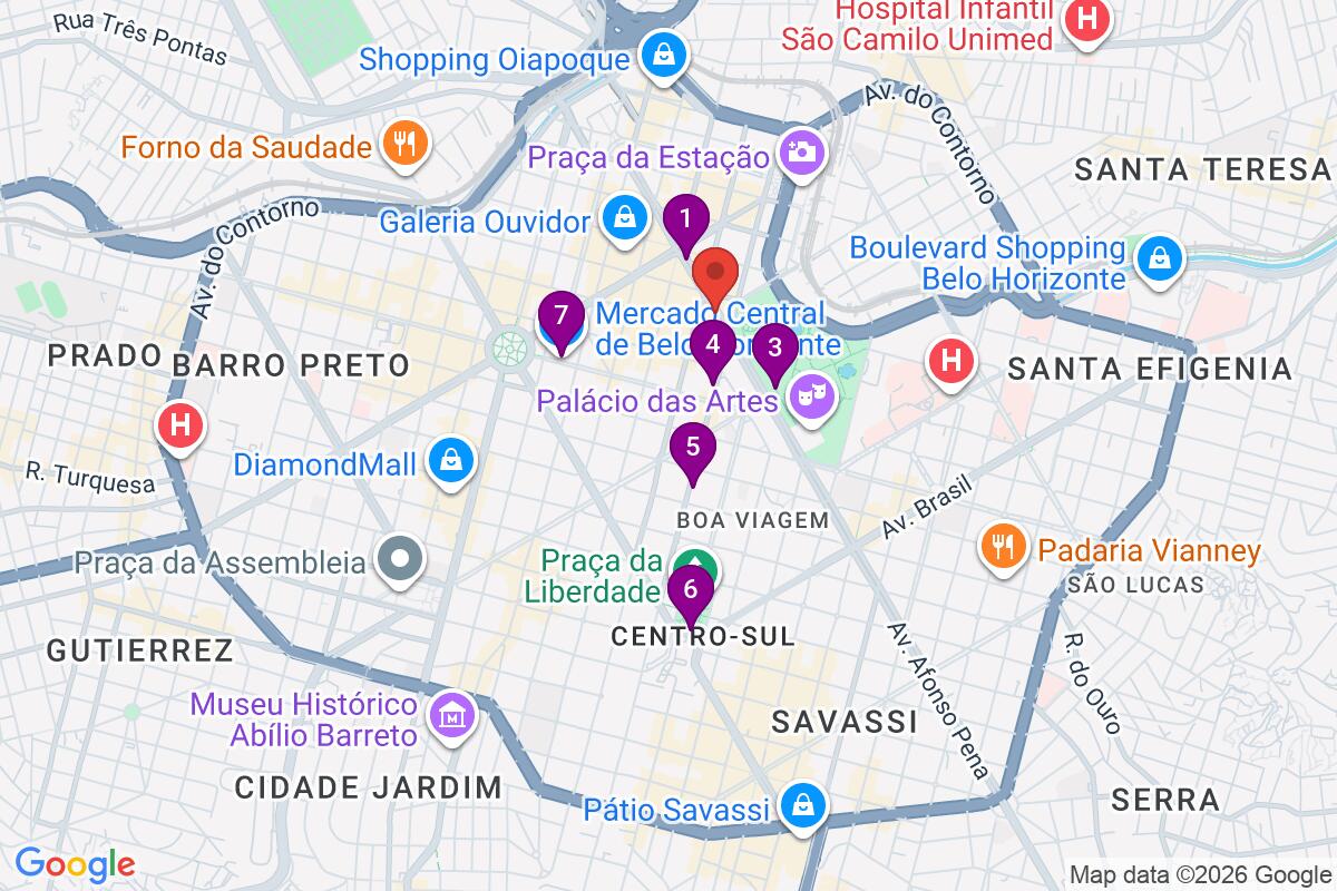 Map showing the route for Free Walking Tour BH