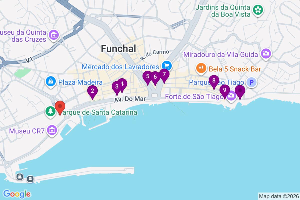 Map showing the route for Funchal Old Town Free walking Tour