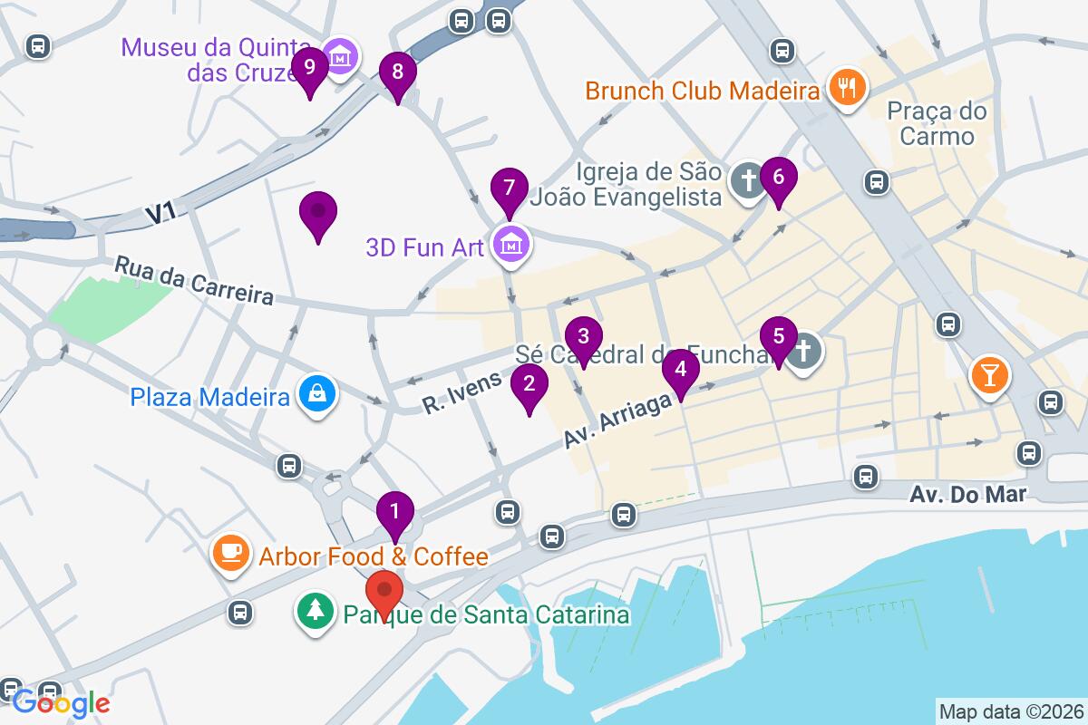 Map showing the route for Funchal Essentials free walking tour