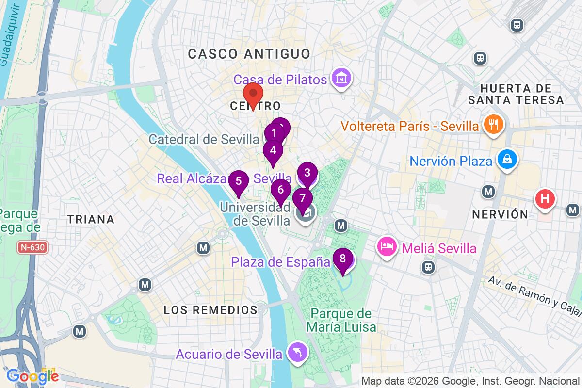Map showing the route for Free City Tour Sevilla
