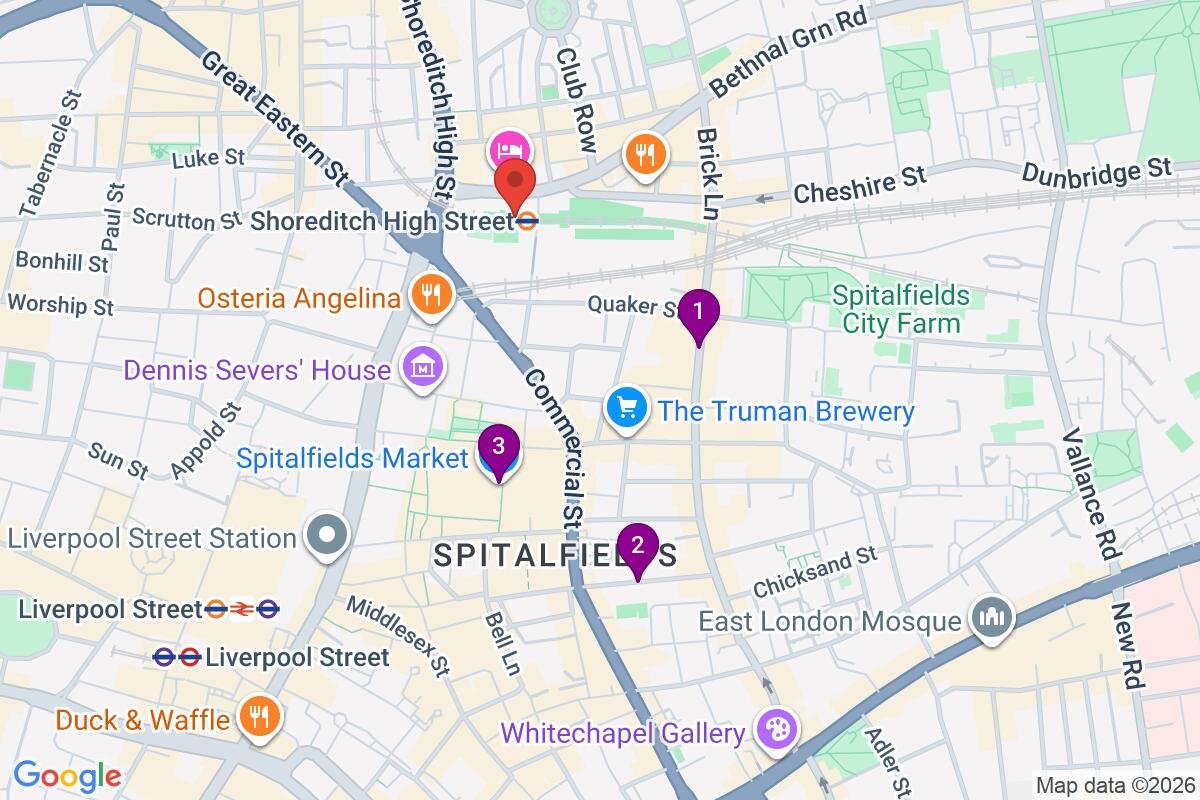 Map showing the route for Free Street Art of Shoreditch Tour