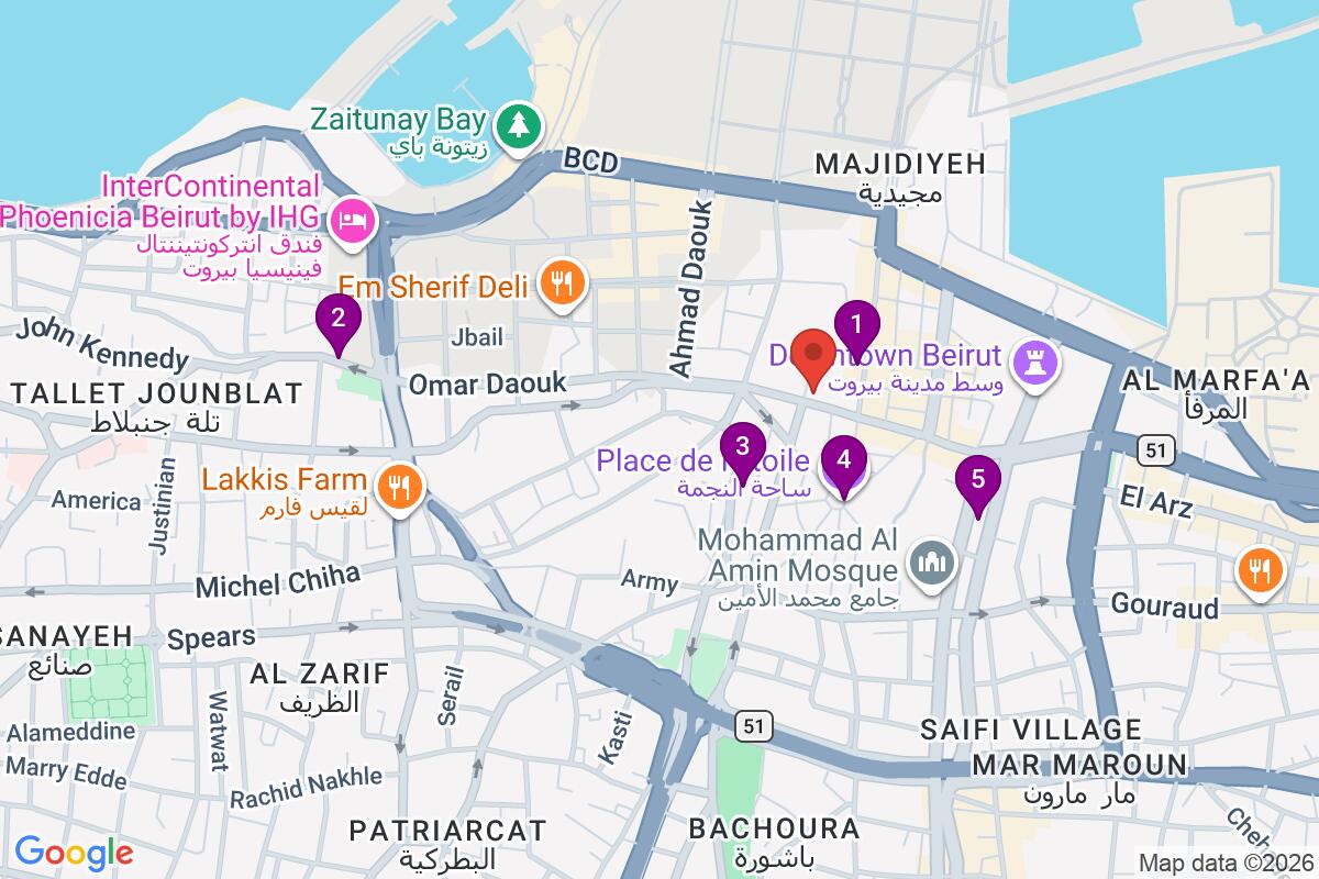 Map showing the route for Free Walking Tour Beirut - BCD Edition