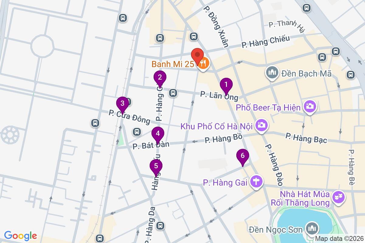 Map showing the route for Discover Hanoi’s Street Food Like a Local!