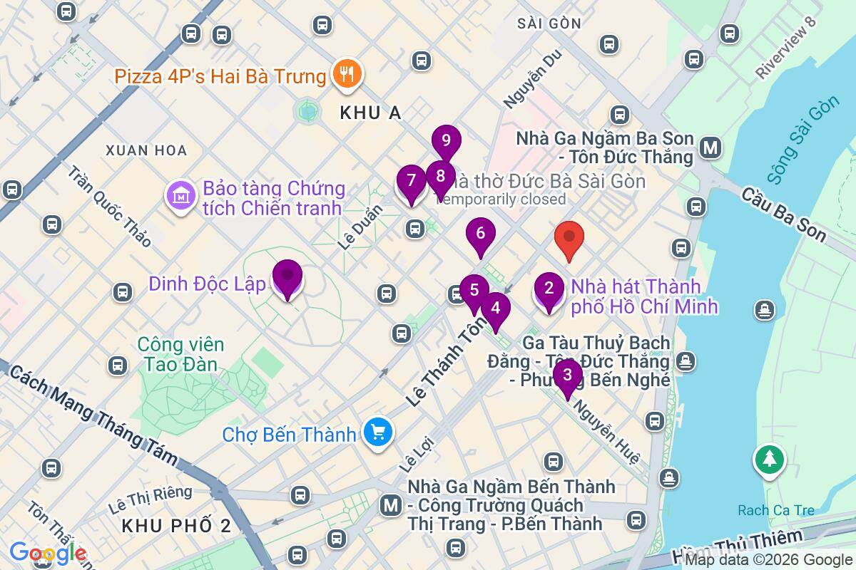 Map showing the route for Saigon Sites and Stories Free Walking Tour